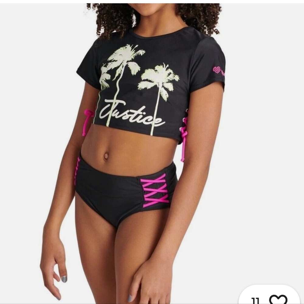 Justice Black and Pink Kids Swim Set Size M 10 Preowned